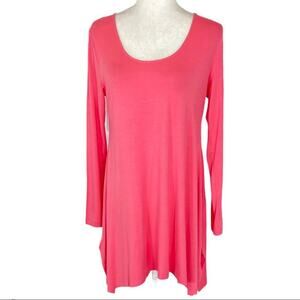 Soft Surroundings Timely tunic Top in coral pink Shark Bite hem long sleeve top
